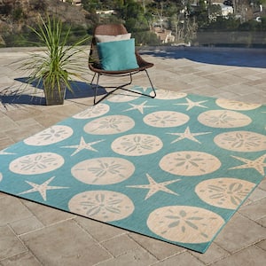 Paseo Starfish Oasis/Sand 6 ft. x 9 ft. Indoor/Outdoor Area Rug