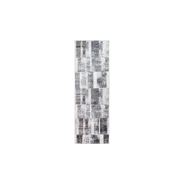 BASHIAN Carlyle Ivory/Grey 3 ft. x 8 ft. (2'6" x 8') Geometric Transitional Runner Rug