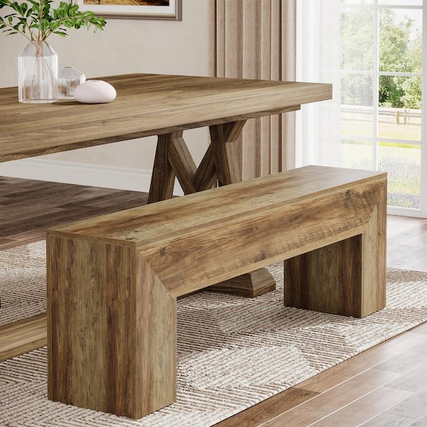 BYBLIGHT Rustic Brown Wood Dining Table Bench 47 in. Farmhouse Wood Entryway Bench for Dining Room, Hallway, Seating 2