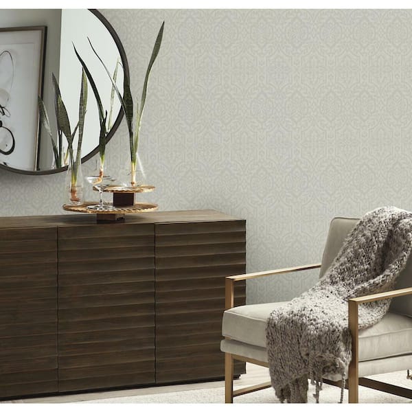 60.75 sq ft Gray Catherdral Damask Pre-Pasted Wallpaper