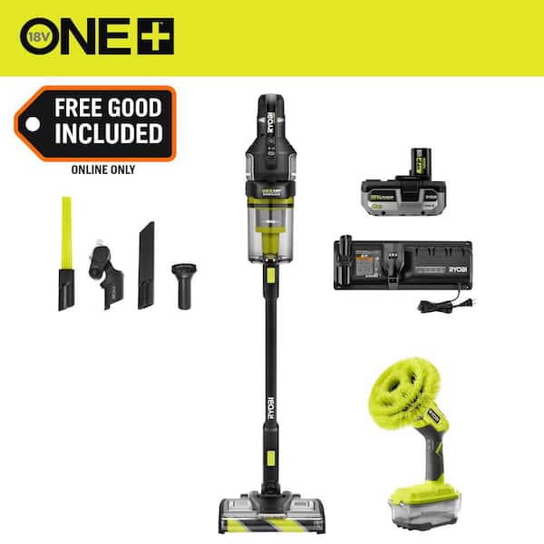 ONE+ HP 18V WHISPER Series Stick Vacuum Kit with 4.0 Ah Battery, Charger, and ONE+ 18V Cordless VORTEX Power Scrubber