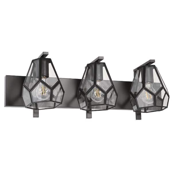 Eglo Mardyke 25.2 in. W x 8.15 in. H 3-Light Matte Black Bathroom Vanity Light with Clear Glass Shades