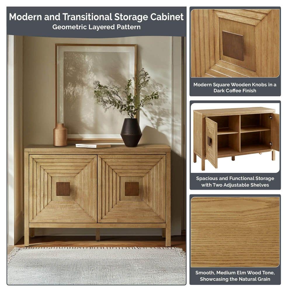 Natural Wood 2-Door Accent Cabinet with Adjustable Shelves
