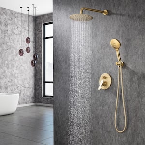 1-Spray 10 in. Dual Shower Head Wall Mounted Fixed and Handheld Shower Head 2.5 GPM in Brushed Gold