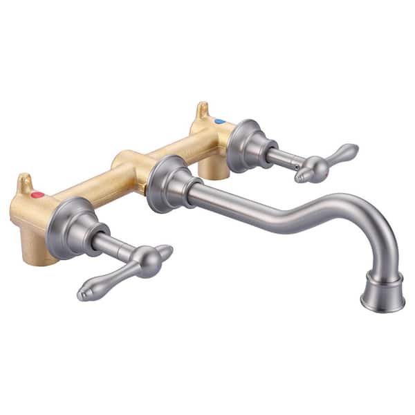AVITAS Retro Romantic Style Double Handle Wall Mounted Bathroom Faucet in Brushed Nickel