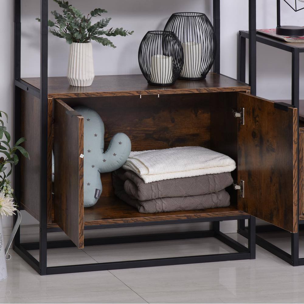 Brown Tall Baker's Rack with Open Shelves and Cupboard