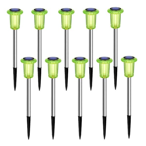 6000K Green Solar Lights, Waterproof Stainless Steel Stake, LED Pathway Garden Outdoor Solar Powered (10-Pack)