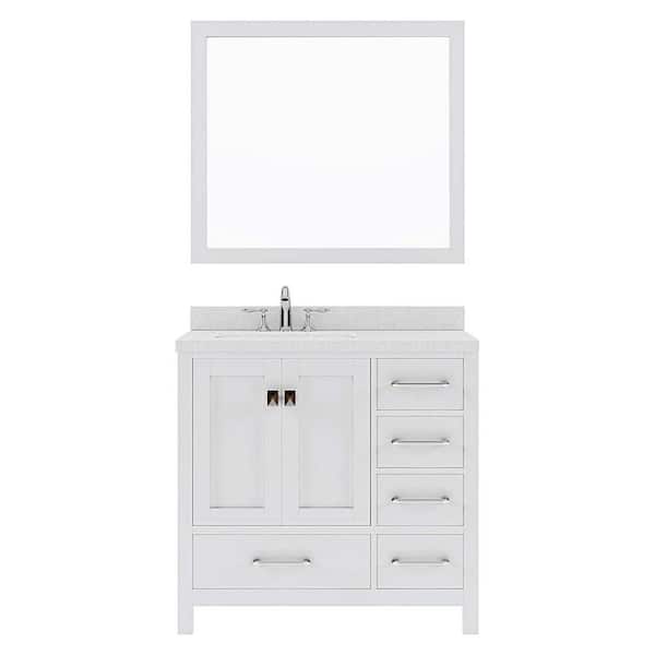 Virtu USA Caroline Avenue 36 in. W Bath Vanity in White with Quartz Vanity Top in White with White Basin and Mirror