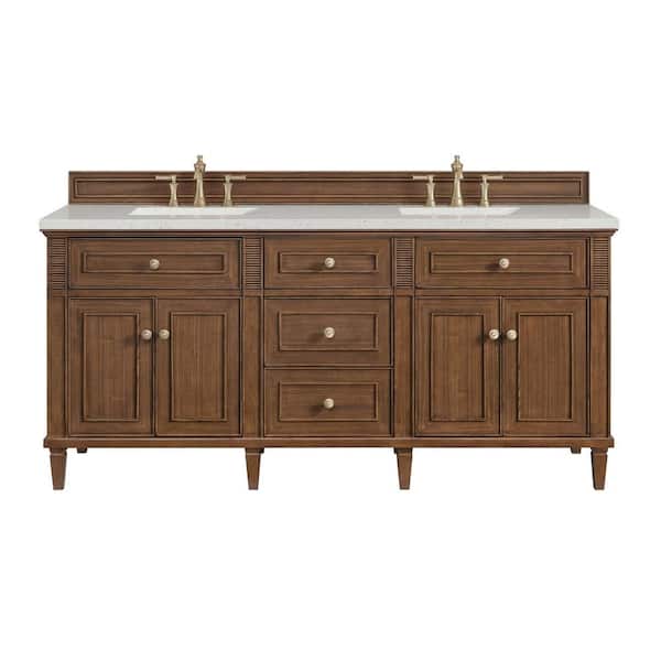 James Martin Vanities Lorelai 72.0 in. W x 23.5 in. D x 34.06 in. H Double Bath Vanity in Mid-Century Walnut with Lime Delight Quartz Top