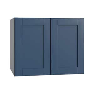 Arlington Vessel Blue Plywood Shaker Stock Assembled Wall Bridge Kitchen Cabinet Soft Close 36 in W x 24 in D x 18 in H