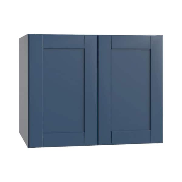 Home Decorators Collection Washington Vessel Blue Plywood Shaker Assembled Wall Kitchen Cabinet Soft Close 36 in W x 12 in D x 24 in H