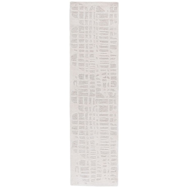 Ebony 2 ft. x 9 ft. Ivory/Gray Contemporary Textured Grid Runner Rug