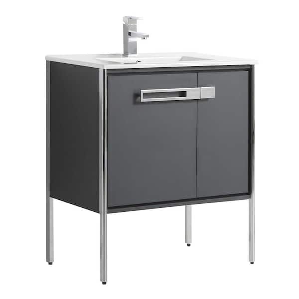 FINE FIXTURES Oakville 30 in. W x 18.32 in. D x 33.5 in. H Bath Vanity in Onix Grey with White Ceramic Top