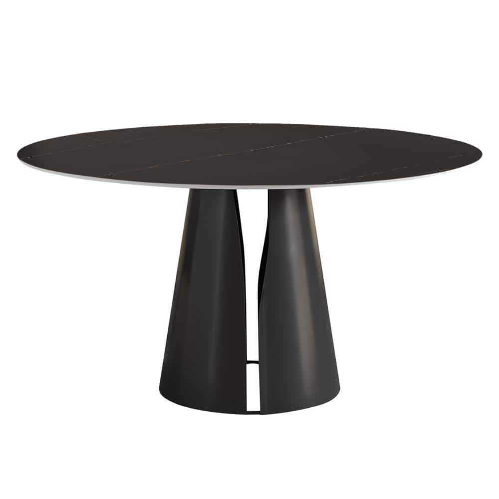 Modern Round Black Lauren Black Gold Stone Top 53.15 in. Carbon Steel Black