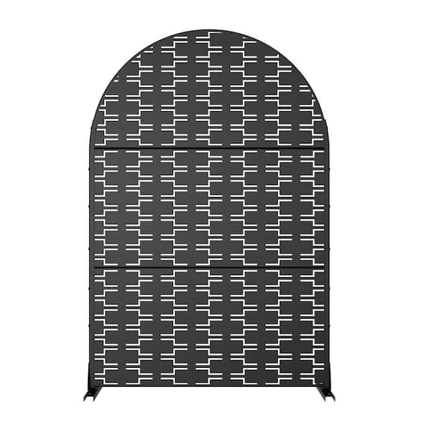 MAYEERTY 1-Piece 72 in. x 47 in. Outdoor Black Arched Metal Privacy Panel Screen for Patio, Brick Pattern