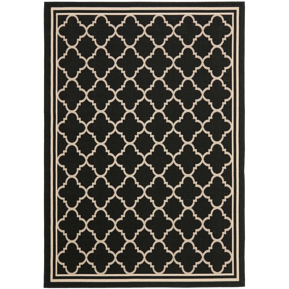 Black and Beige Geometric Outdoor Area Rug 4' x 5'7"