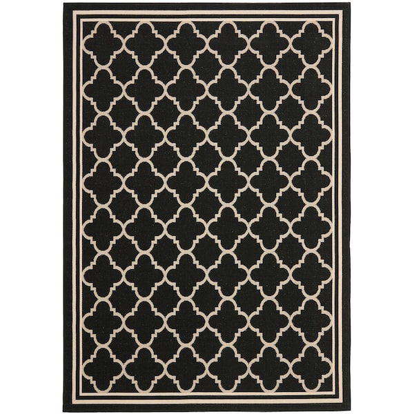 SAFAVIEH Courtyard Black/Beige 7 ft. x 10 ft. Geometric Indoor/Outdoor Patio  Area Rug
