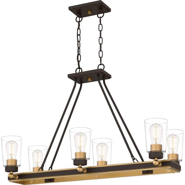 Quoizel Atwood 6-Light Old Bronze Linear Chandelier with Clear Glass Shade