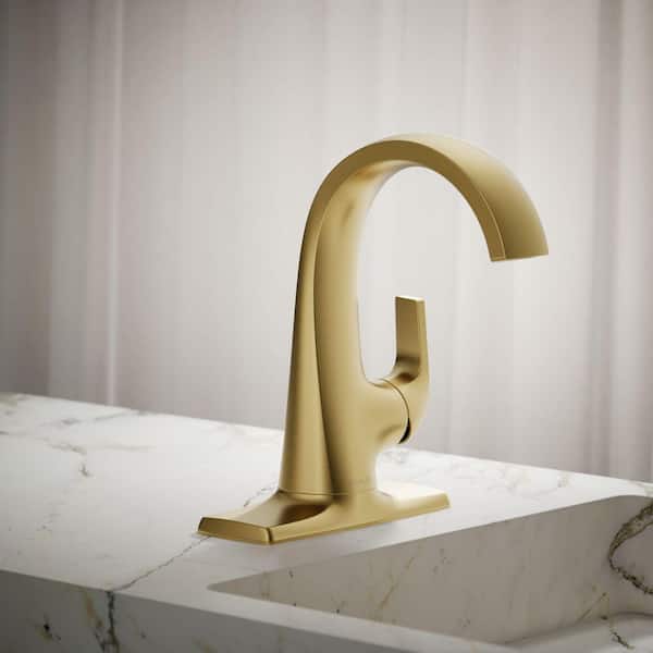 Cursiva Single Handle Single Hole Bathroom Faucet in Vibrant Brushed Moderne Brass
