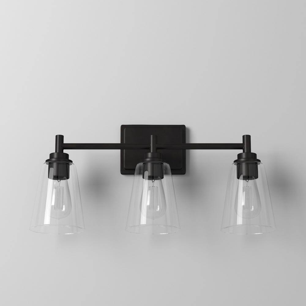 Westin Matte Black 3-Light Outdoor Bath Bar with Clear Glass Shades