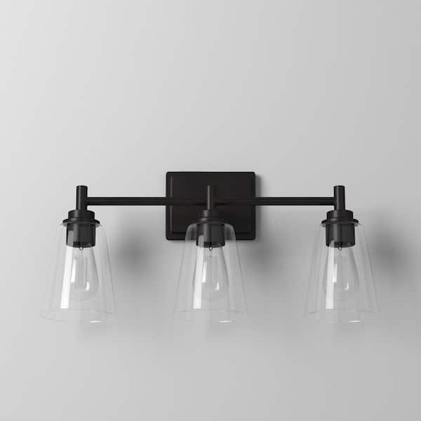 Designers Fountain - Westin 22.5 in. 3-Light Matte Black Industrial Vanity Light with Clear Glass Shades