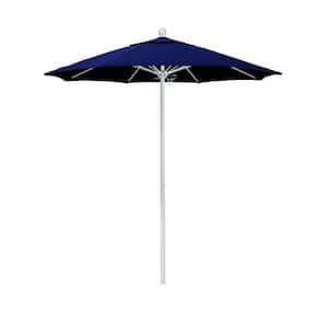 7.5 ft. White Aluminum Commercial Market Patio Umbrella with Fiberglass Ribs and Push Lift in True Blue Sunbrella