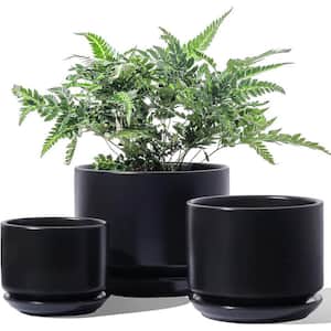 Modern 6.8 in. L x 6.8 in. W x 5.3 in. H Black Ceramic Round Indoor Planter (3-Pack)