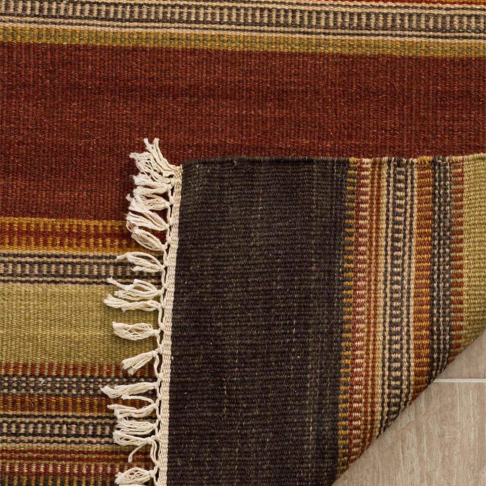 Handwoven Red and Gold Striped Wool Runner Rug