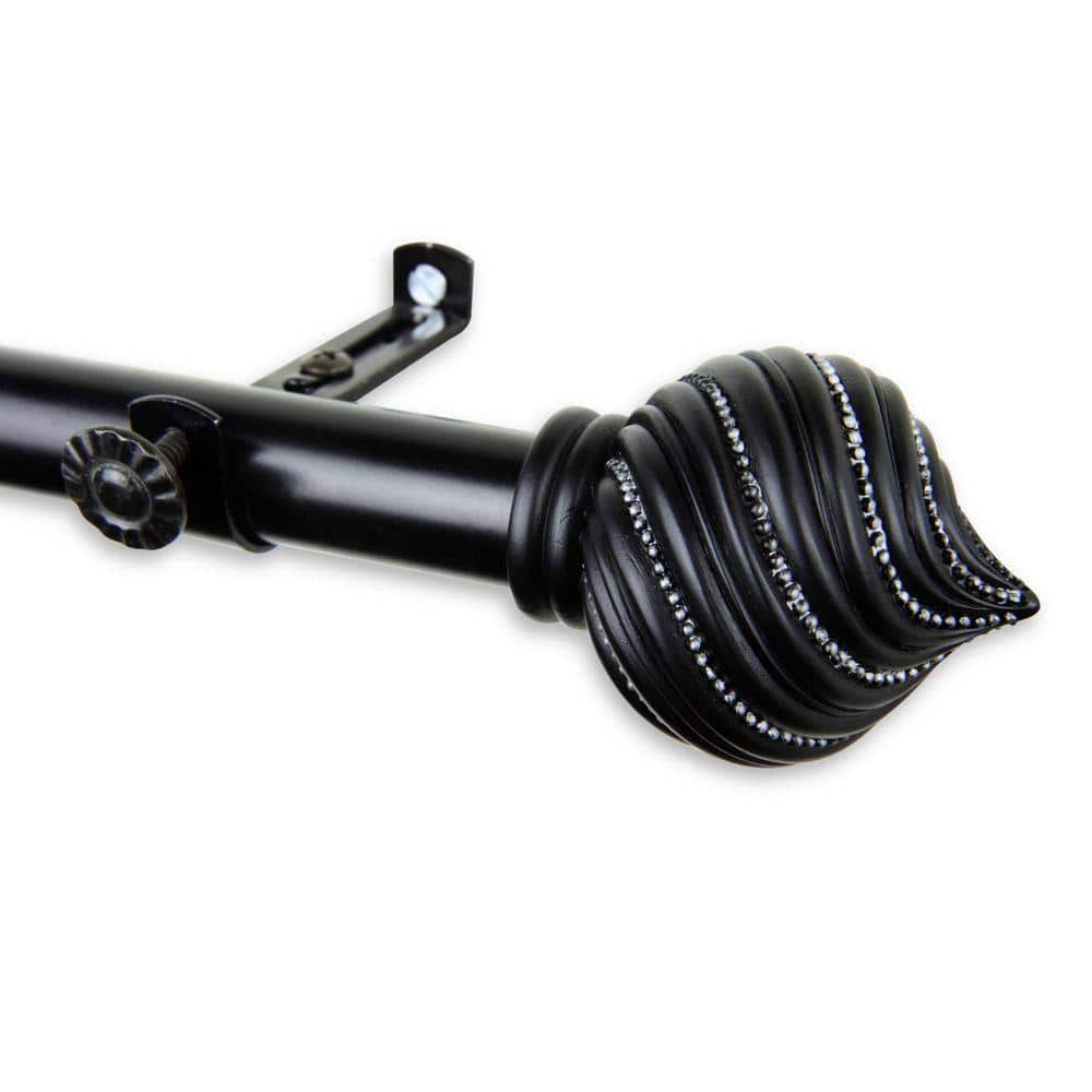 66 in. - 120 in. Telescoping Single Curtain Rod Kit in Black with Bisque Finial price history on PriceWatchPro