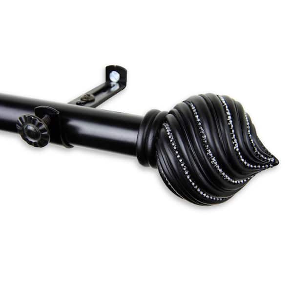 Rod Desyne 66 in. - 120 in. Telescoping Single Curtain Rod Kit in Black with Bisque Finial
