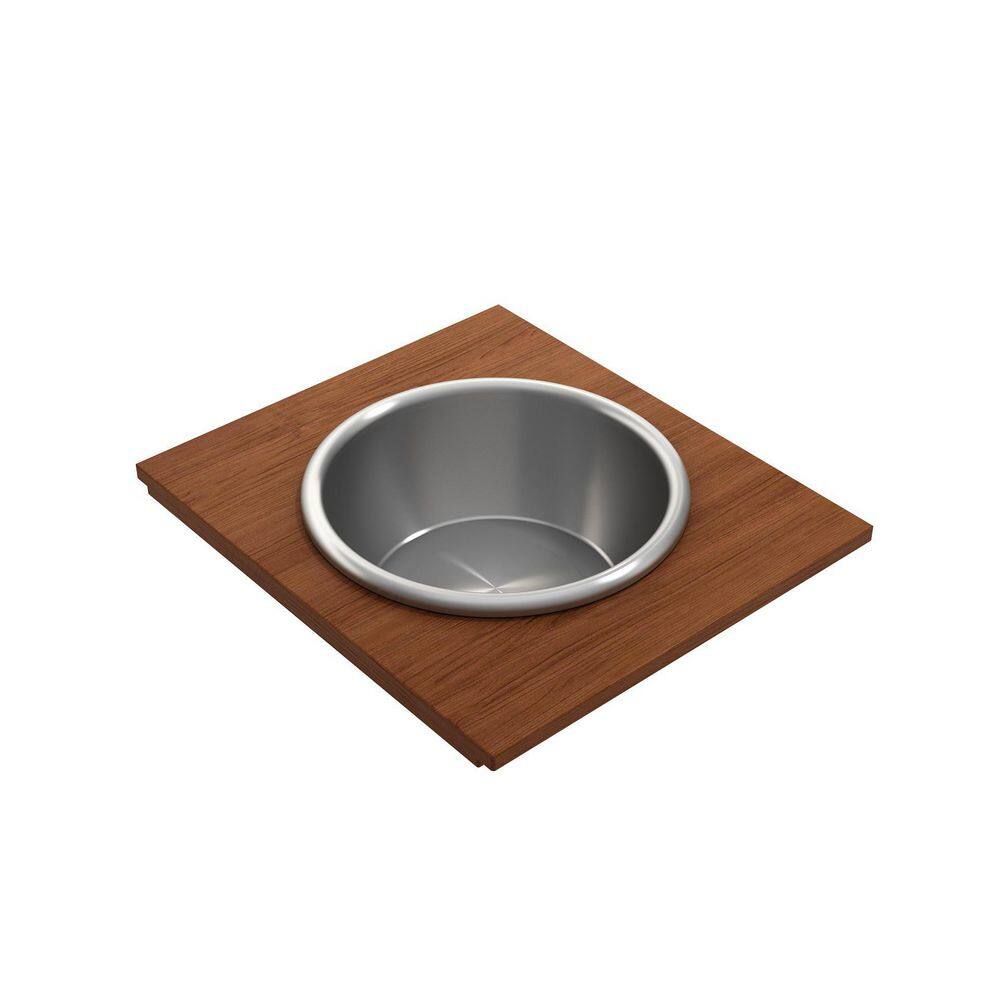 Mahogany Wood Prep Board Set with Round Stainless Steel Bowl and Colander