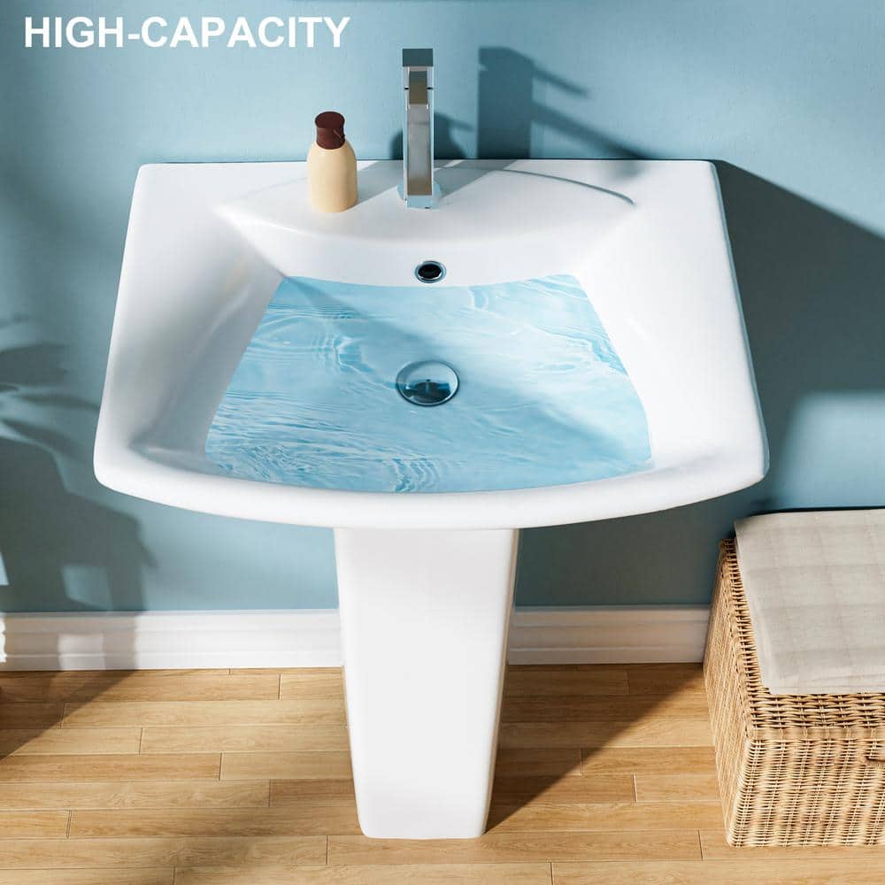 24" White Vitreous China Rectangular Pedestal Bathroom Sink