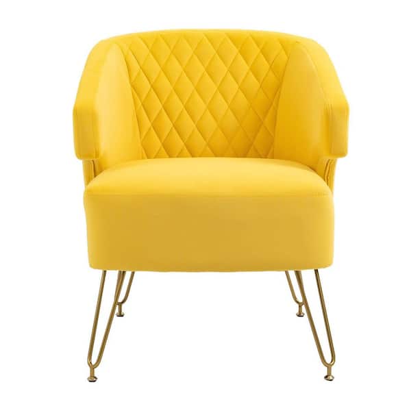 HOMEFUN 25 in. Yellow Upholstered Velvet Arm Chair with Metal Legs