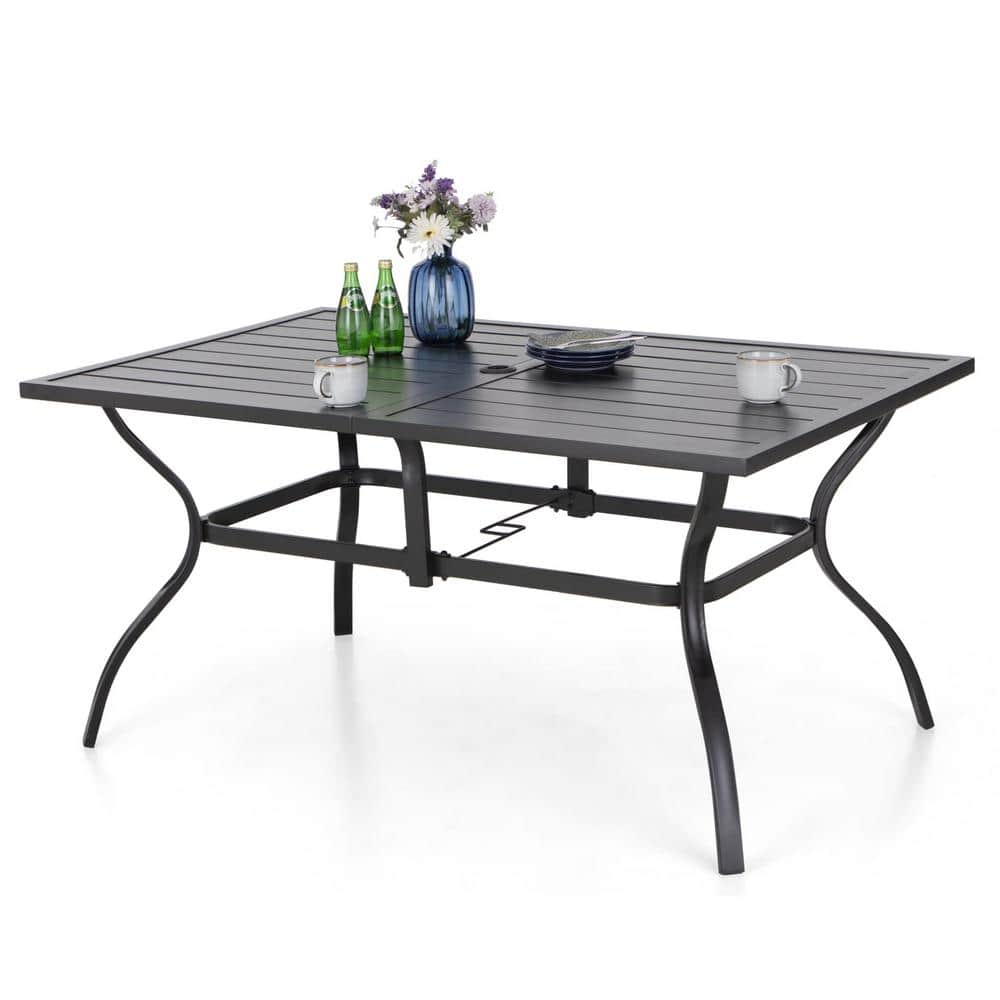 Black Metal Outdoor Patio Dining Table for 6, All Weather Rectangle Bistro 