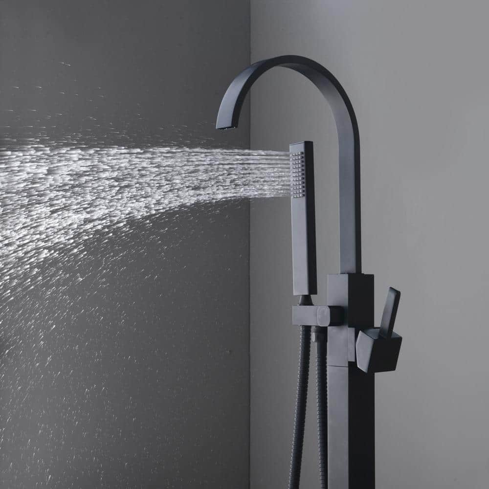 Matte Black Freestanding High Arc Tub Faucet with Hand Shower