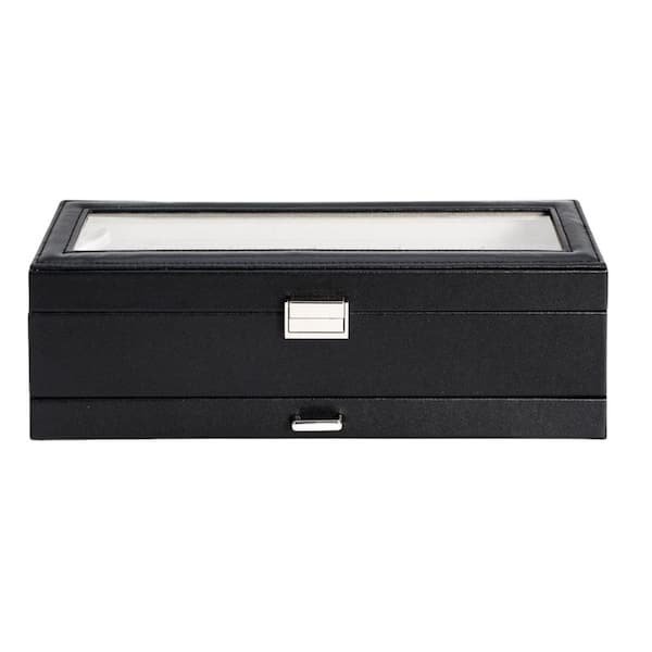 Unbranded 6-Slot Watch Box with Drawer & Glass Lid, 2-Layer PU Leather Organizer for Men, Black, 12.8 in. x 4.33 in. x 4.33 in.