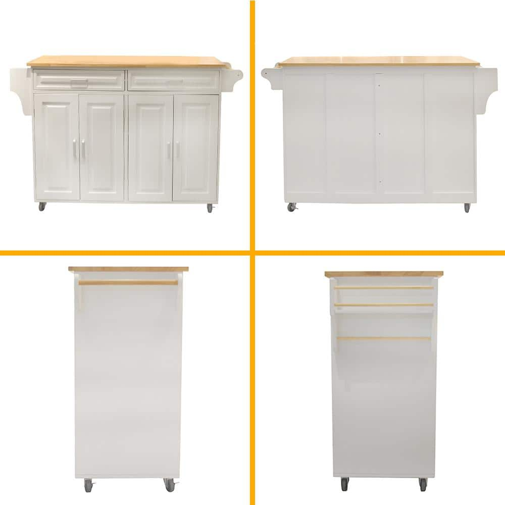 FUNKOL White MDF Kitchen Cart with 4-Cabinet Doors, 2-Drawers and Spice Racks