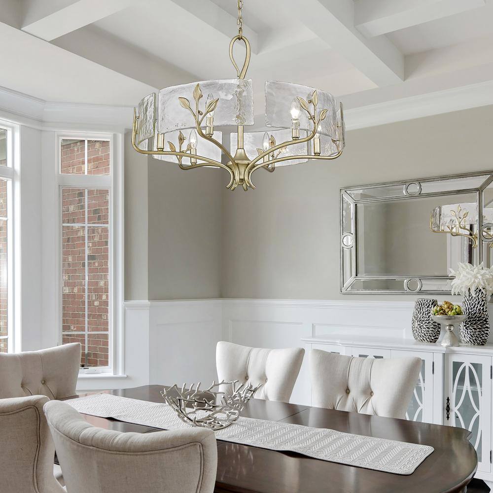 White Gold 6-Light Chandelier with Hammered Glass Shades