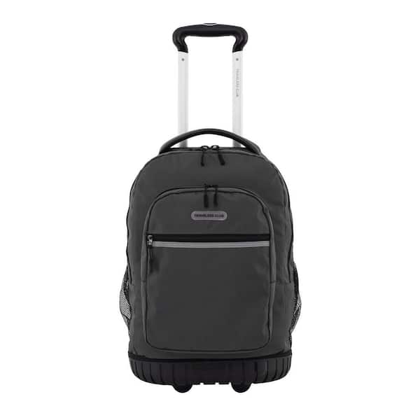 2pole-handle laptop backpack with large wheels backpack-style Two In One Rolling And Backpack Convertible Design For Travel And Work Fits 17 Inch Water Resistant Carry On Luggage With Bag made of durable polyester with metal telescoping handle and heavy duty plastic stand on bottom to keep the bag standing. Buy Wheeled Laptop Backpack Online