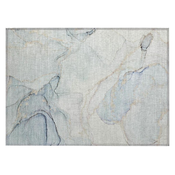 Beige and Blue 2 ft. x 3 ft. Woven Abstract Polyester Rectangle Indoor/Outdoor Area Rug