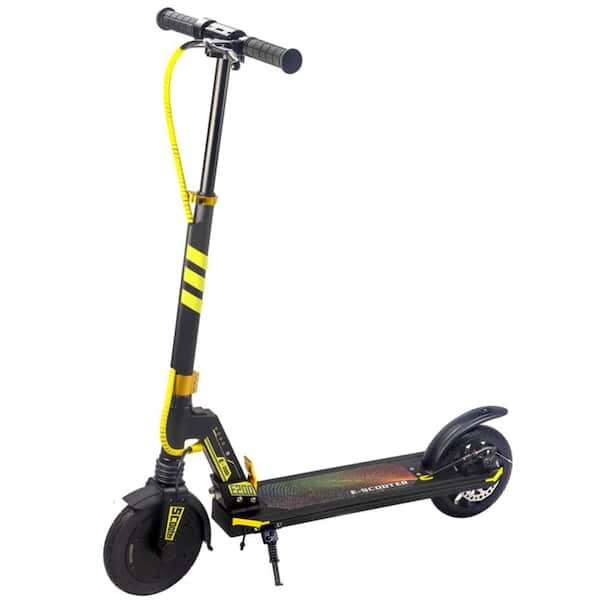 Yellow Electric Scooter with Side Lights, Finger Acceleration, Rear Disc Brake, Adjustable Height, 180-Watt Motor