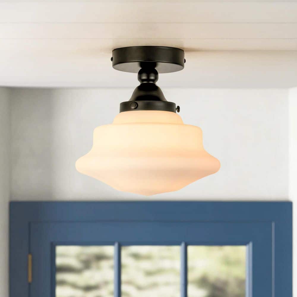 Kegley 1-Light 9.45 in. Matte Black Modern Glass Mushroom Semi-Flush Mount Ceiling Light price history on PriceWatchPro