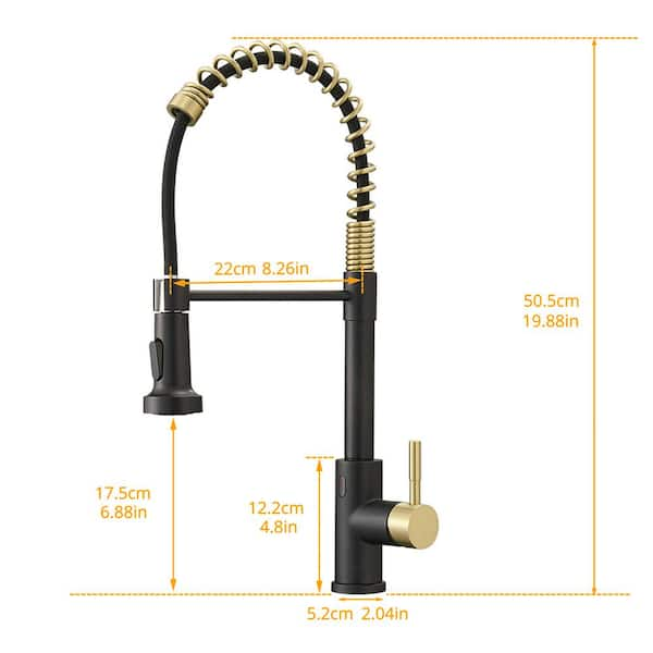 Single-Handle Pull Down Sprayer Kitchen Faucet in Matte Black and Brushed Gold