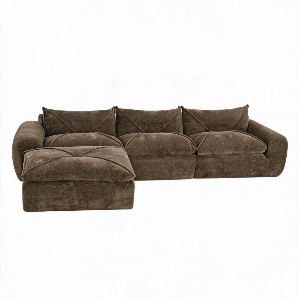 Particle Chenille 116 in. Armless 4-piece High Density Foam Modular Sectional Sofa with Decorative Edging in Brown