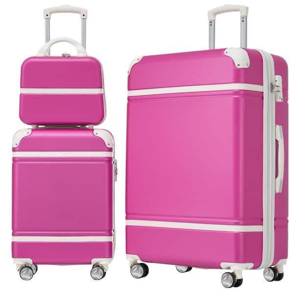 Merax Pink Lightweight 3-Piece Expandable ABS Hardshell Spinner 20" + 28" Luggage Set with Cosmetic Case, 3-digital TSA Lock