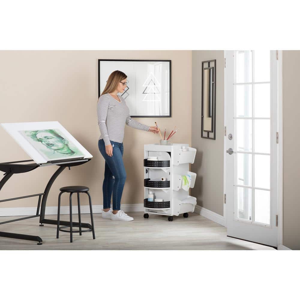 White and Black Swivel Organizer Cart with Shelves