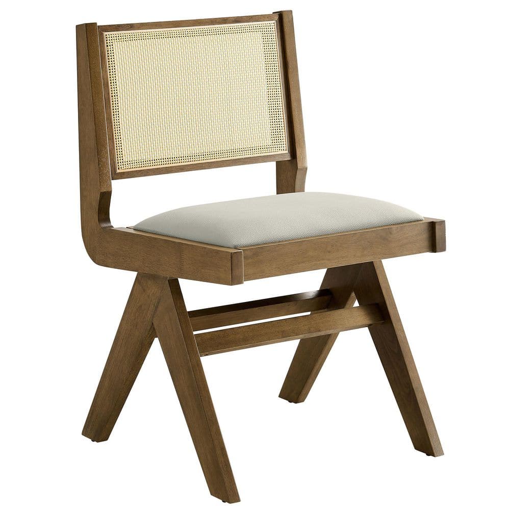 Weathered Oak Stone Side Chair with Cane Back and Faux Leather Seat