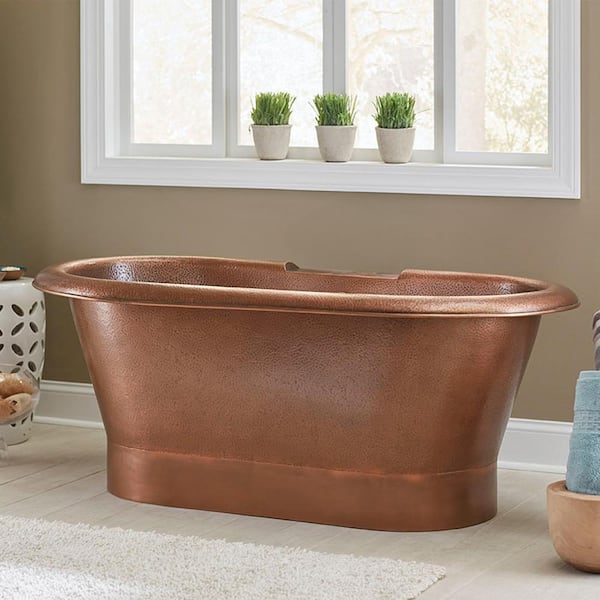 SINKOLOGY Thales 60 in x 29.5 in. Freestanding Bathtub with Center Drain in Antique Copper
