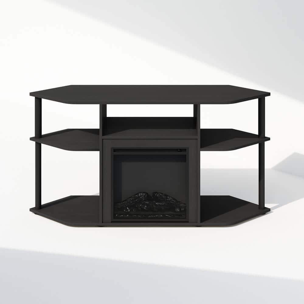 Black Corner Media Console with Decorative Electric Fireplace