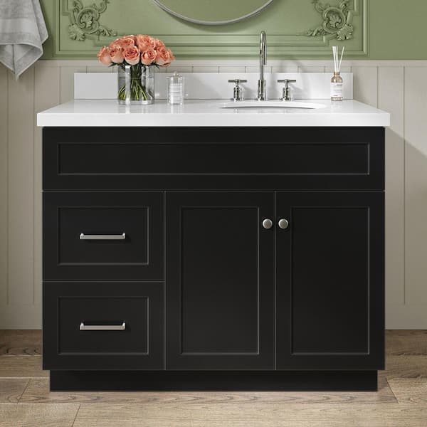 ARIEL Hamlet 43 in. W x 22 in. D x 36 in. H Bath Vanity in Black with Pure White Quartz Top